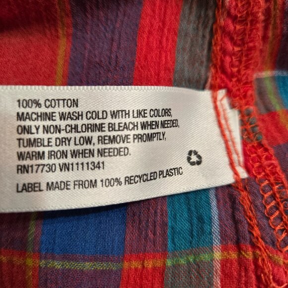 Merona Woman's Casual Orange Plaid Long Sleeve Blouse Button up Size S/P - Picture 7 of 9